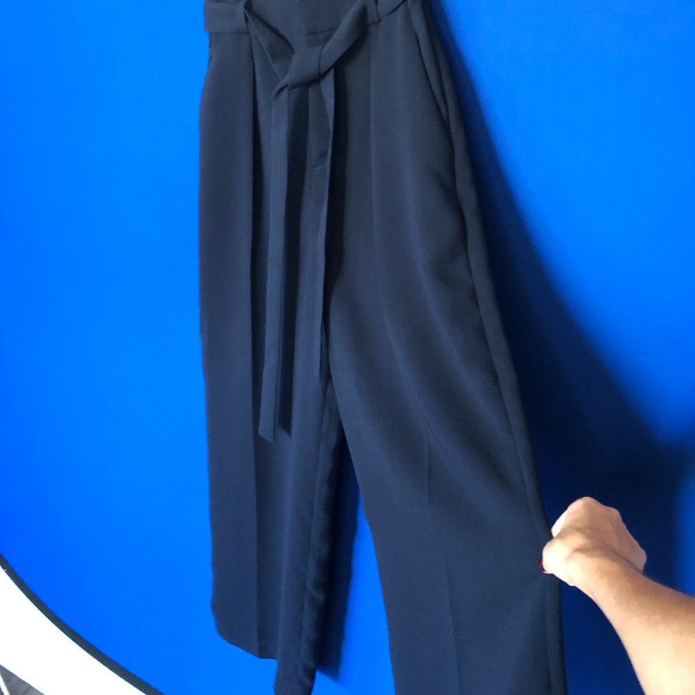 UNIQLO Solid SUIT Jersey Flare Wide Leg Cropped Pants in Dark Blue. GUC
